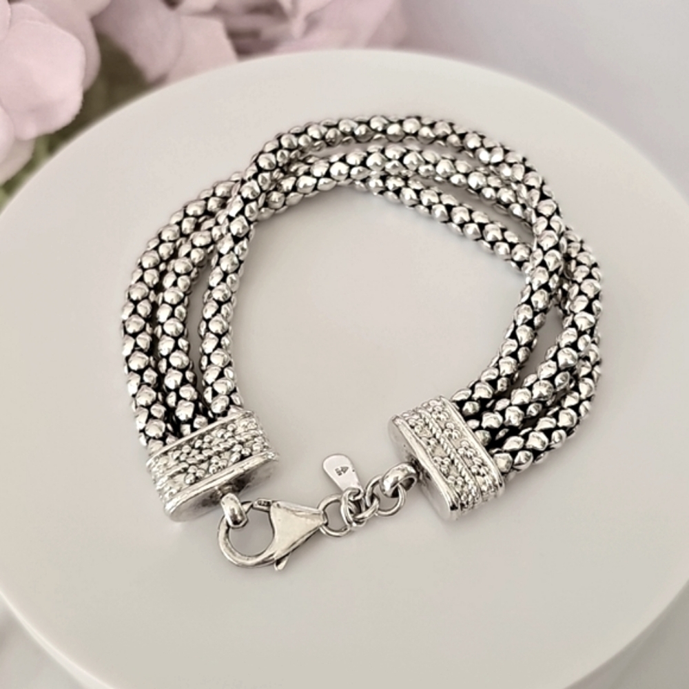Silpada 3- Strand Sterling Silver Popcorn Bracelet B1210 Heavy!